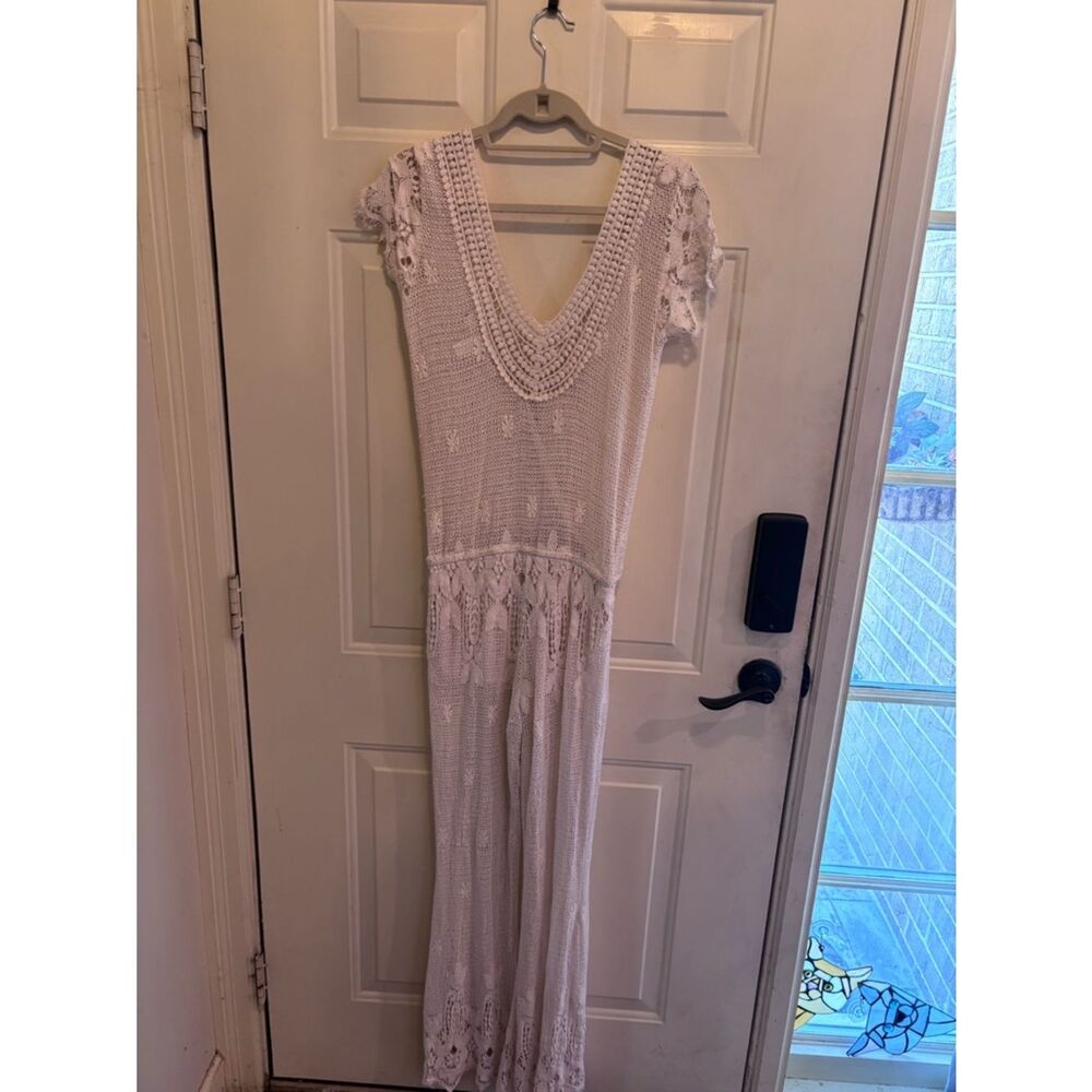 Jen's Pirate Booty Boho Chic White Crochet Wrap Jumpsuit perfect for a festival - Picture 4 of 5